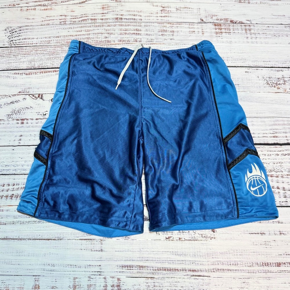 Nike Reversible Basketball dazzle Shorts Mens L Y2K Vtg Blue Flaming Ball Logo